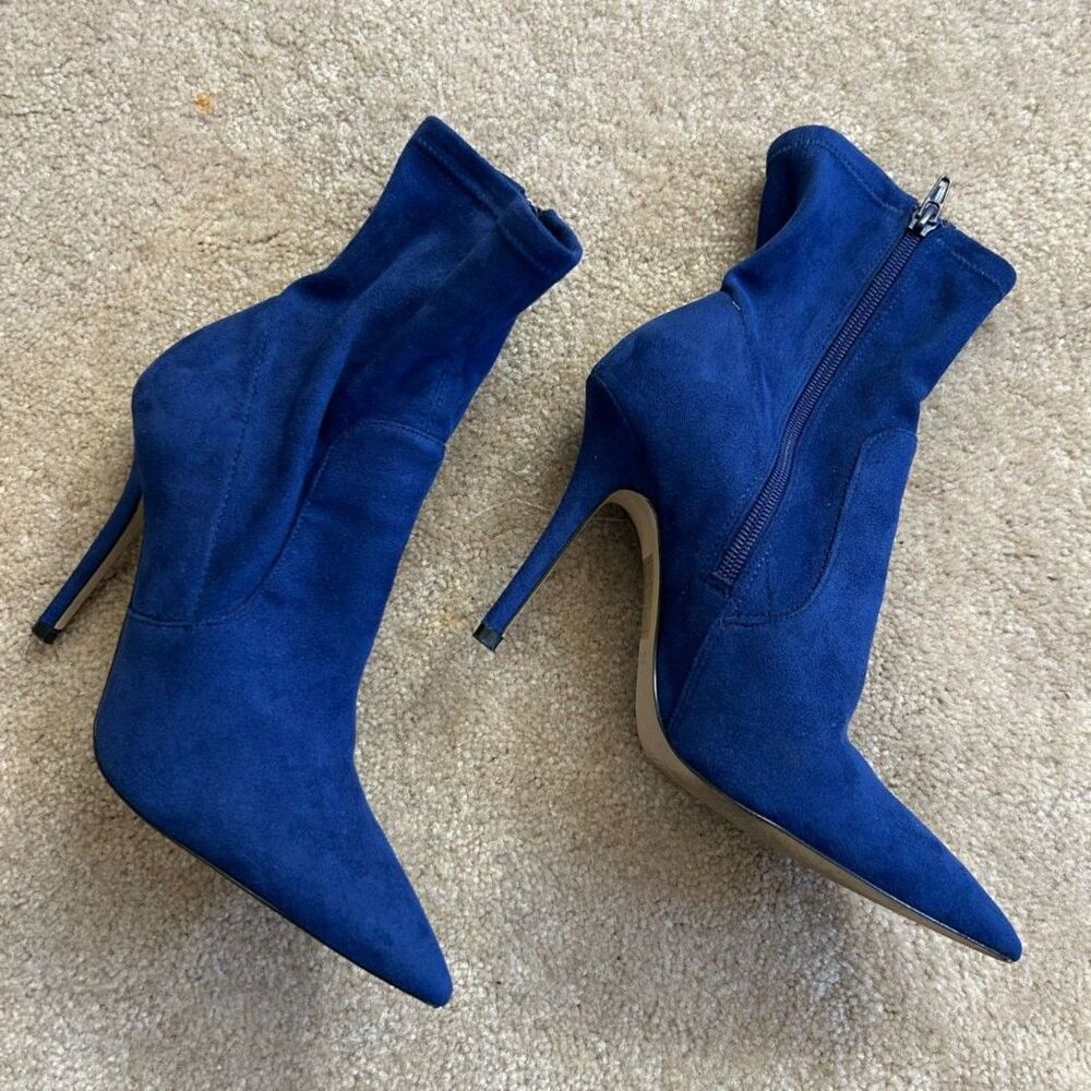 ALDO Royal Blue Faux Suede High Heel Pointed Toe Stiletto Ankle Sock Boots